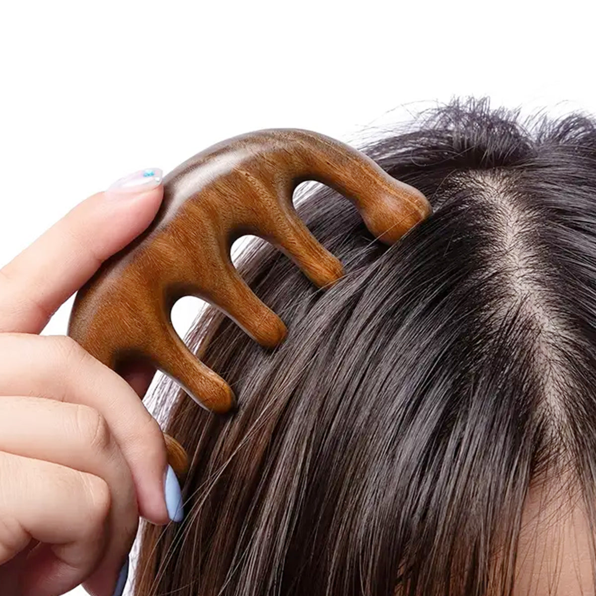 HarmonyTouch Five-Finger Massage Comb Sandalwood for Scalp, Neck, Body & Face Massage